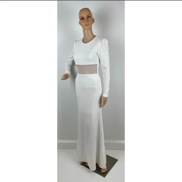 la belle fille | Dresses | Long Sleeve Mesh Cutout Womens White Maxi Dress  | Poshmark